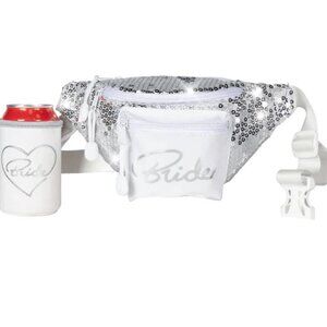 NWT Tipsy Elves White Sequin Bride Fanny Pack with Drink Holder